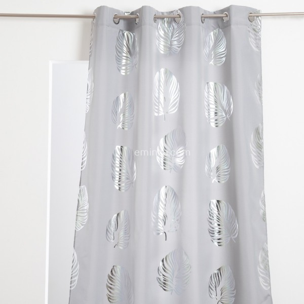 Rideau Tamisant (140 X 260 Cm) Palmette Gris Et Argent encequiconcerne Rideau Gris Argenté