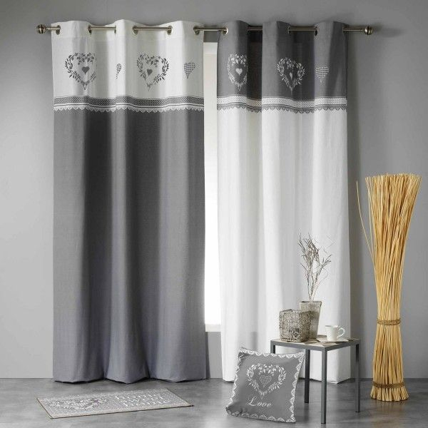 Rideau Tamisant (140 X H240 Cm) Home Love Gris/Blanc pour Rideau Gris Foncé