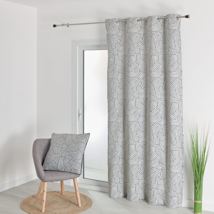 Rideau Tamisant À Motifs Géométriques (Navy), (Lin), (Gris concernant Rideaux Motifs Géométriques Rideau Tamisant À Motifs Géométriques (Navy), (Lin), (Gris concernant Rideaux Motifs Géométriques