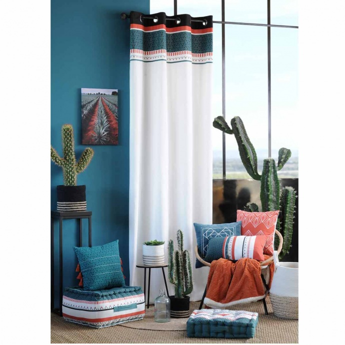 Rideau Tamisant Au Parement Ethnique (Canard) – Homemaison serapportantà Rideau Ethnique