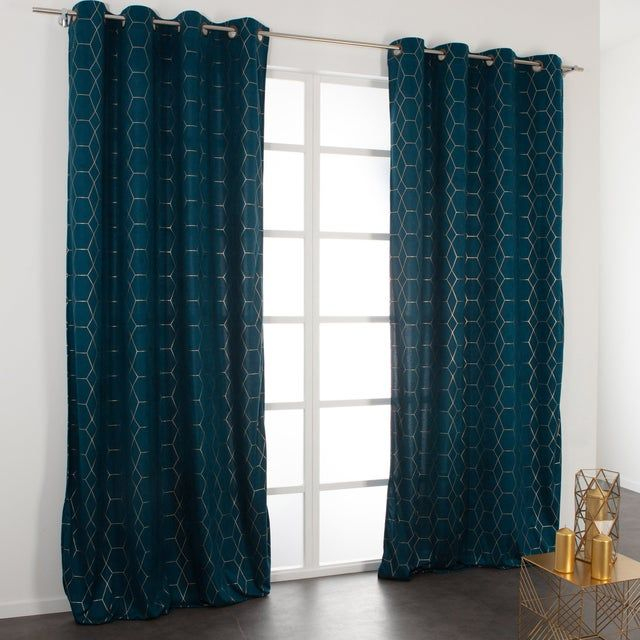 Rideau Tamisant, Eclat Bleu Et Doré L.140 X H.260 Cm tout Rideau Dressing Leroy Merlin