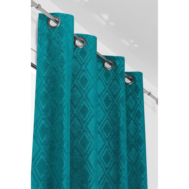 Rideau Tamisant, Sophia, Bleu Canard, L.135 X H.245 Cm avec Rideau Voilage Bleu Canard