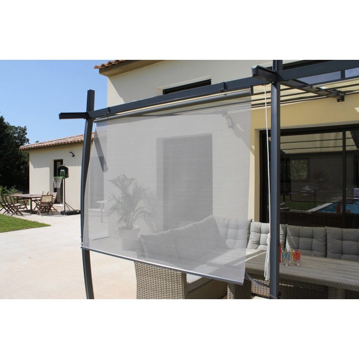 Rideau Textilène Brise Soleil Gris L.170 X L.160 Cm avec Rideau Pour Pergola