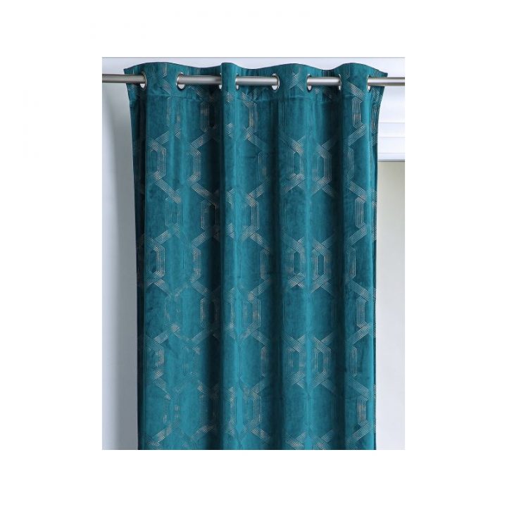 Rideau Vintage Bleu Prétrole Avec Motif Géométrique concernant Rideau Motif Bleu Rideau Vintage Bleu Prétrole Avec Motif Géométrique concernant Rideau Motif Bleu