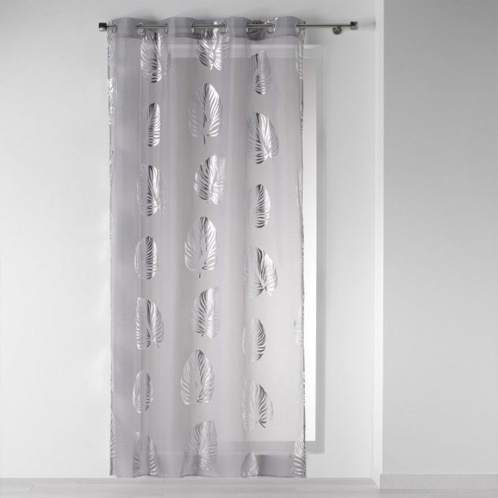 Rideau Voilage À Œillets "Palmette" 140X240Cm Argent tout Rideaux Argenté