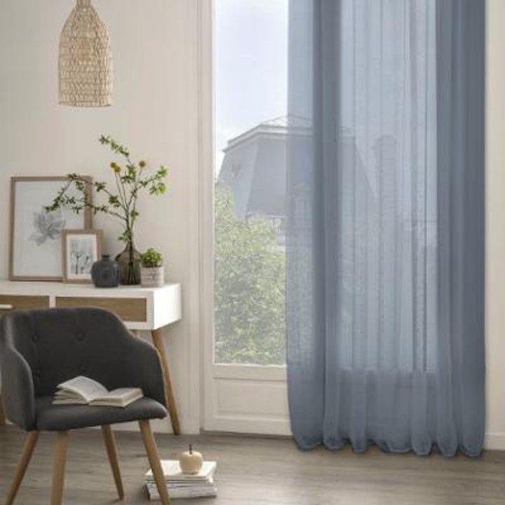 Rideau Voilage "Anissa" 140X240Cm Bleu dedans Rideau Voilage Bleu