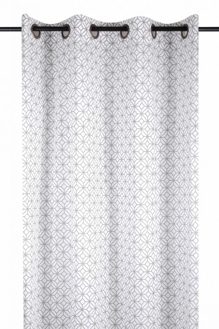 Rideau Voilage Blanc Décor Carrés Géométriques Argentés tout Rideaux Coton Blanc Oeillets