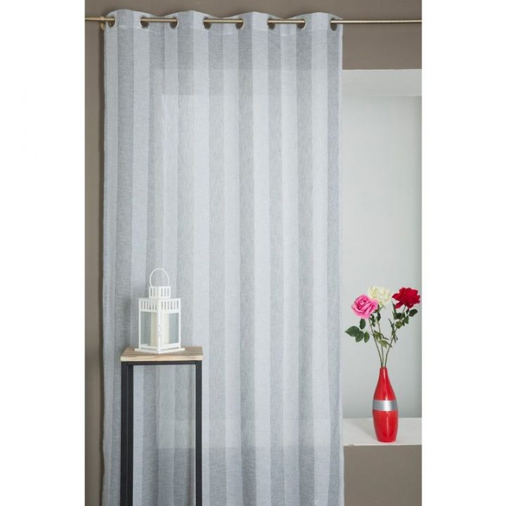 Rideau Voilage Effet Lin Naturel À Rayures Ton Sur Ton concernant Rideau Voilage Effet Lin