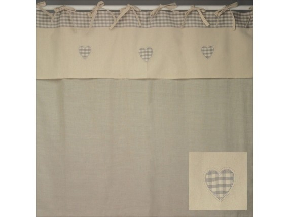 Rideau Voilage En Lin Naturel Et Coeurs Vichy Gris – Simla dedans Rideau En Lin Gris