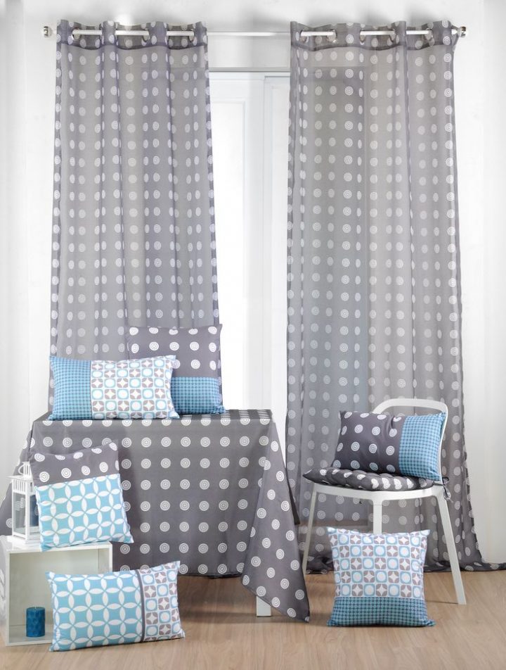 Rideau Voilage Gris Motifs Ronds Géométriques 135X260Cm À encequiconcerne Rideau Voilage Largeur 160
