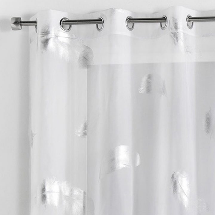 Rideau Voilage "Plumette" 140X240Cm Blanc dedans Rideaux Argenté