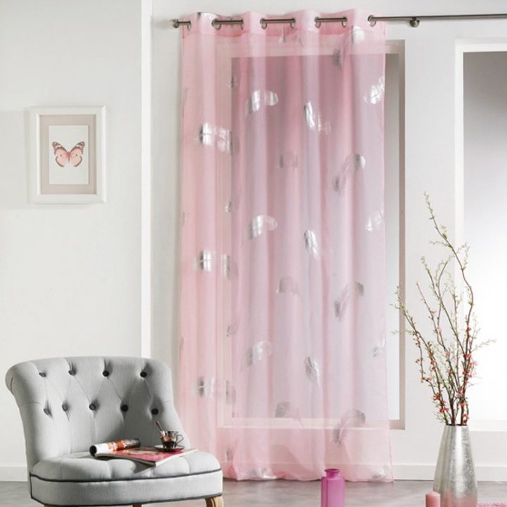 Rideau Voilage "Plumette" 140X240Cm Rose encequiconcerne Rideau Rose Fushia Et Gris
