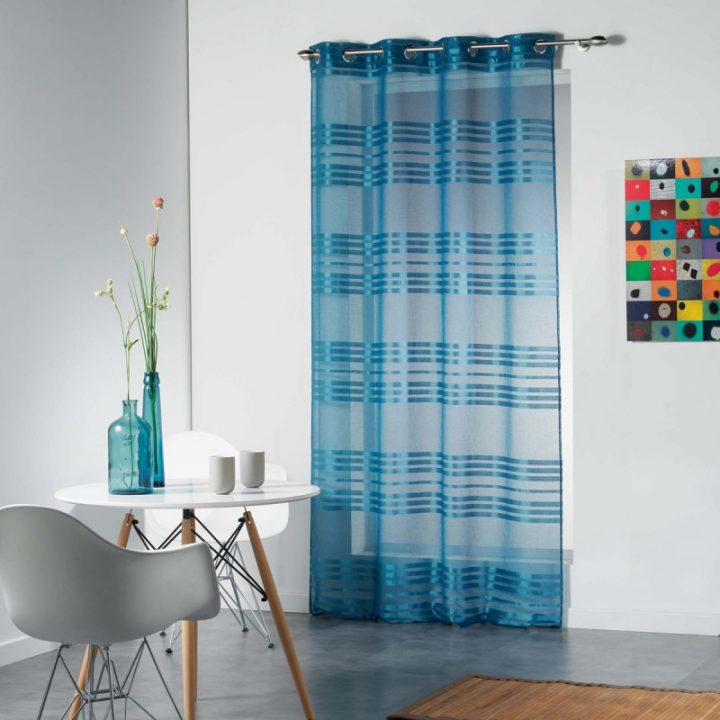 Rideau Voilage "Sacha" 140X240Cm Bleu encequiconcerne Rideau Voilage Bleu