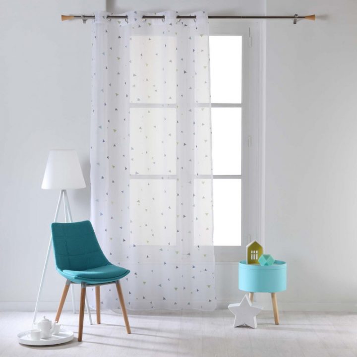 Rideau Voilage "Trigone" 140X240Cm Bleu dedans Rideau Voilage Bleu