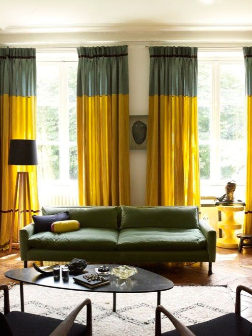 Rideaux Jaunes Avec Bandes Grises : Fait Toute La Déco De pour Rideau Style Loft