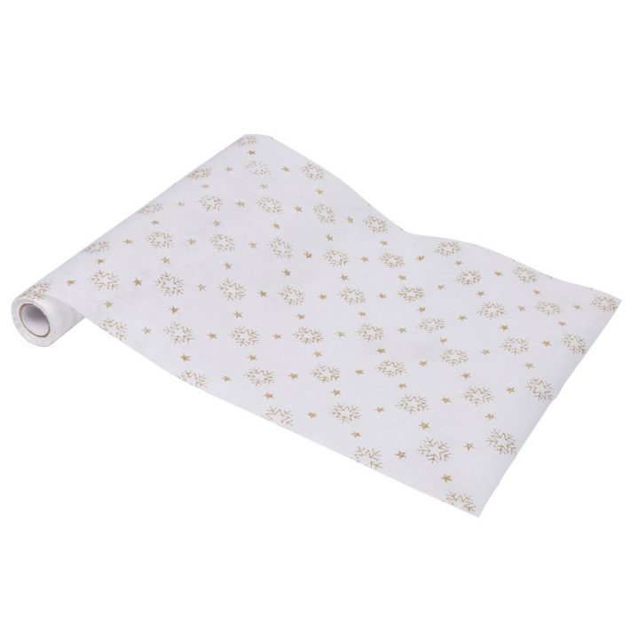 Rouleau De Chemin De Table Blanc Motif Flocon Doré 4 M encequiconcerne Chemin De Table Jetable Gifi