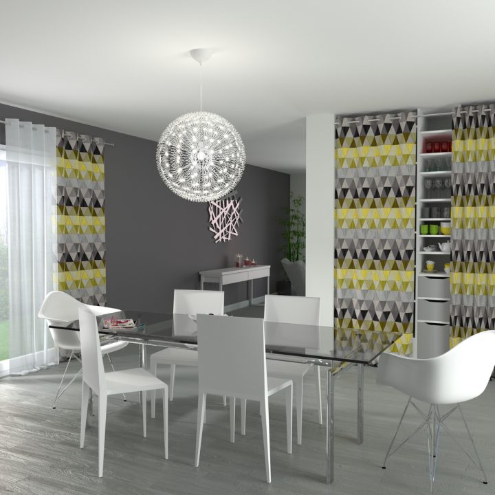 Salle À Manger Avec Vaisselier Fermé Par Des Rideaux concernant Rideaux Salle À Manger