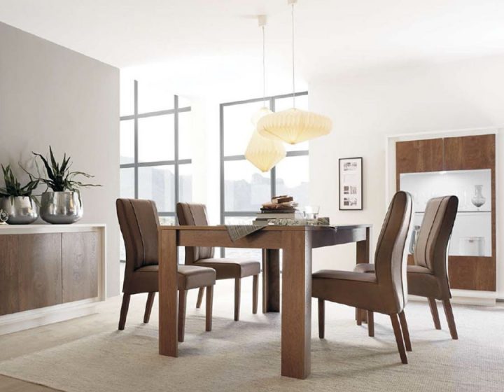 Salle-A-Manger-Blanc-Laque-Mat-Bois-Fonce-Moderne-Tacoma serapportantà Salle A Manger Chene Moderne