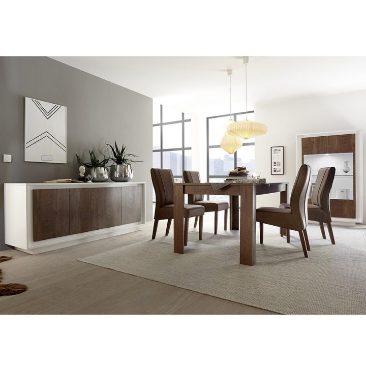 Salle A Manger Blanc Laqué Mat Et Couleur Bois | Sofamobili destiné Salle A Manger Complete Moderne