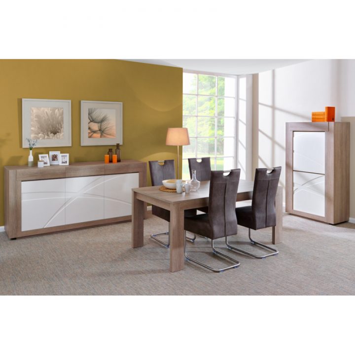 Salle À Manger Complète Chêne Gris / Blanc Laqué – Atout encequiconcerne Ensemble Salon Salle A Manger