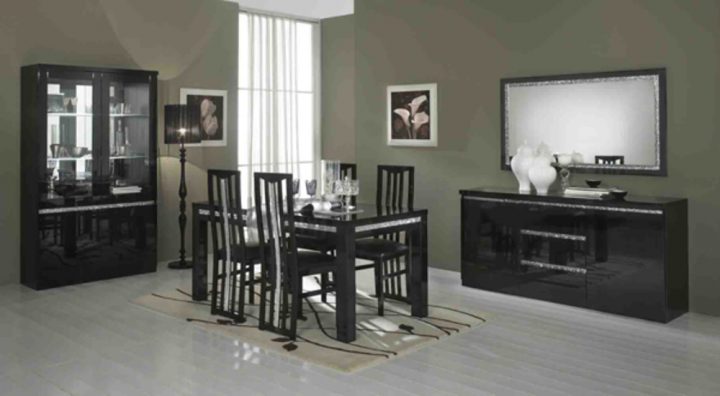 Salle A Manger Complete Cromo Laque Noir serapportantà Salle A Manger Complete But