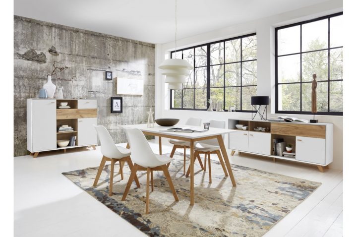 Salle À Manger Complète En Bois / Pin Blanchi & Chêne Navarra pour Ensemble Salon Salle A Manger