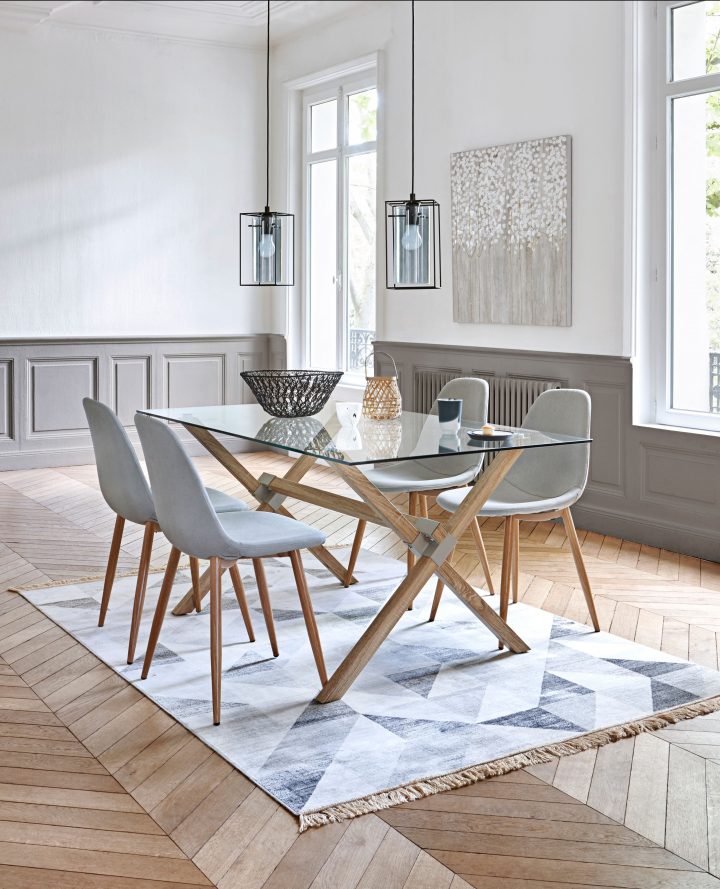 Salle À Manger Scandinave Dans Des Tons Bleu Et Gris Pour encequiconcerne Ensemble Table Et Chaise Salle À Manger