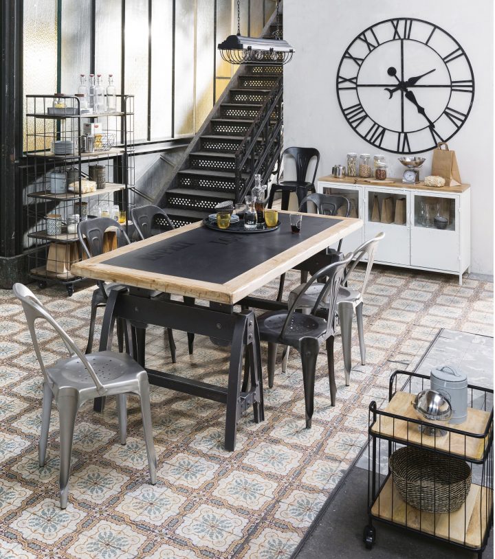 Salle A Manger Style Industriel Noir Bois Carreaux De destiné Table De Salle A Manger Style Industriel