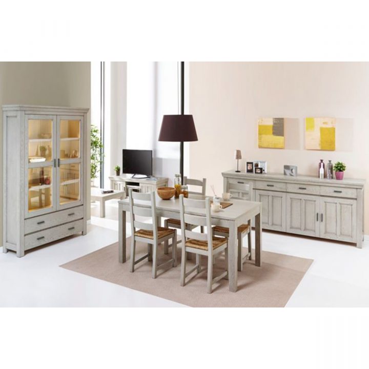 Salon – Salle À Manger Complète Classique En Bois Massif concernant Salle A Manger Chene Clair Massif