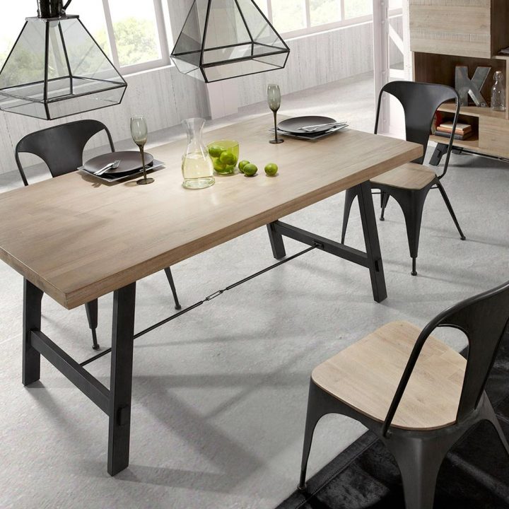 Sedia In Legno Di Acacia E Metallo Juan pour Salle A Manger Originale