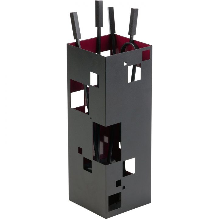 Serviteur Acier Noir Et Rouge Atelier Dix Neuf City, 4 encequiconcerne Accessoires Cheminée Leroy Merlin