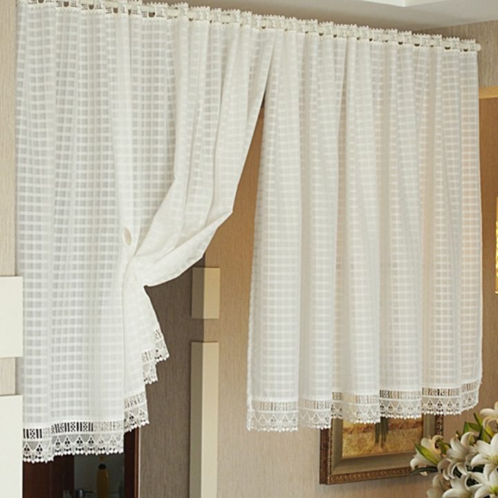 Sheer Curtain White Tulle Lattice Check Door Curtain For intérieur Wish Rideau