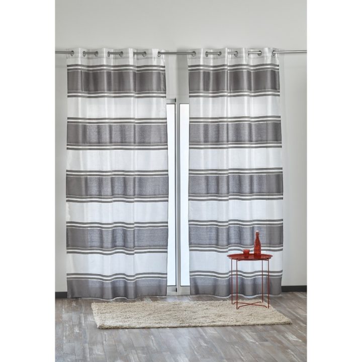 Soldes – Rideau À Œillets Blanc Brillant Large Rayure Gris tout Rideau Gris Argenté