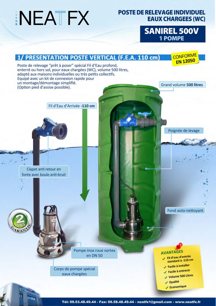 Station De Relevage 500L Eaux Chargées – Fea -> -90Cm serapportantà Pompe De Relevage Toilette