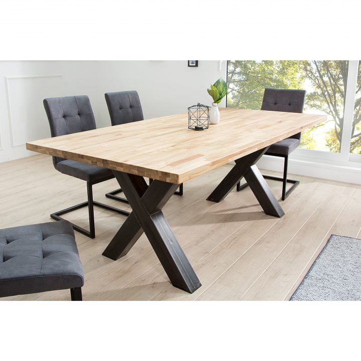Table À Manger 200 Cm Avec Plateau En Bois De Chêne Massif pour Table Salle A Manger Bois Metal