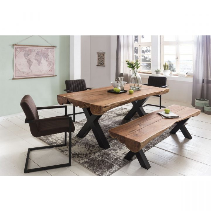 Table À Manger 200 Cm En Bois D'Acacia Massif Avec encequiconcerne Table Salle A Manger Metal Et Bois