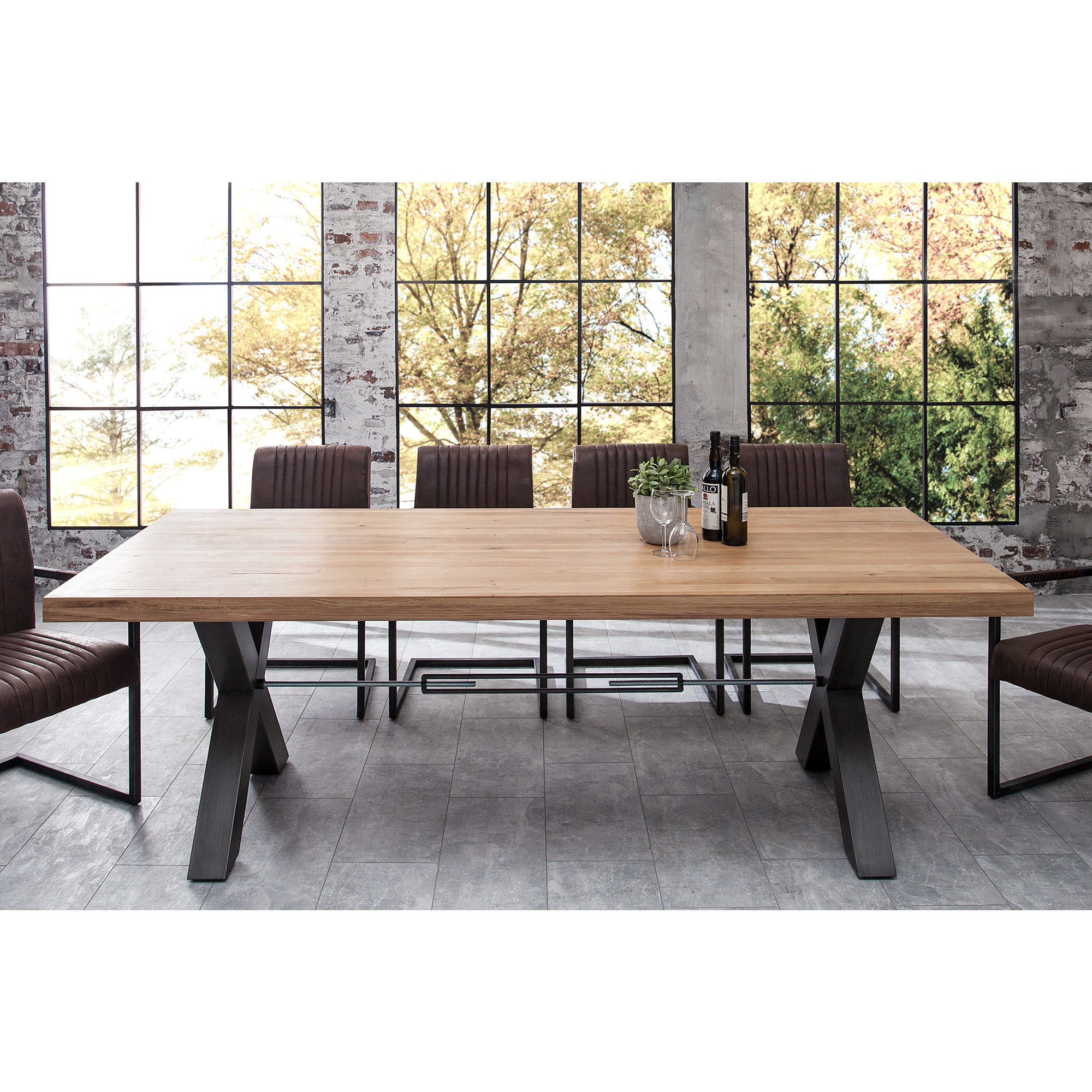 Table À Manger 240 Cm Avec Plateau En Bois De Chêne Massif pour Table Salle A Manger Bois Metal