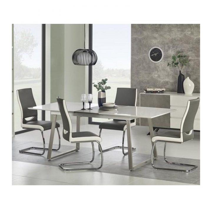 Table A Manger Blanc Gris 160X90 Rectangulaire Avec intérieur Ensemble Salon Salle A Manger