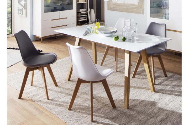 Table À Manger Blanc Laqué Mat & Bois Pour Salle À Manger à Banc De Salle À Manger