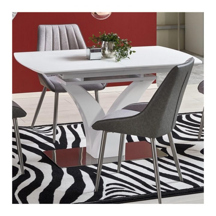 Table A Manger Blanche Design Extensible Avec Pied Métal dedans Table De Salle A Manger Pied Central