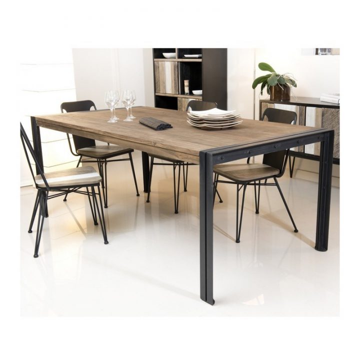 Table À Manger Bois Teck Pieds Métal 200X100Cm Tinesixe avec Table Salle A Manger Metal Et Bois
