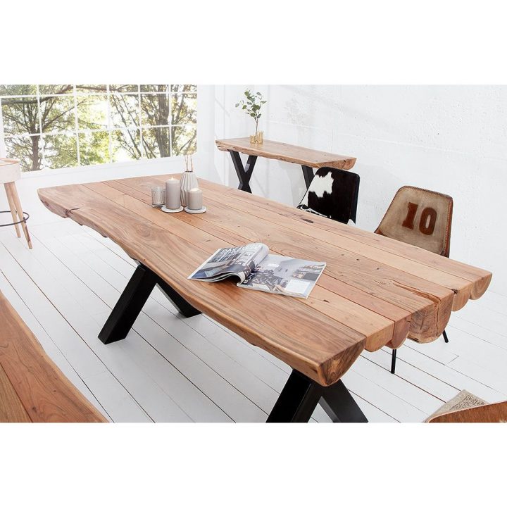Table À Manger Design 200 Cm En Bois D'Acacia Massif Et avec Table Salle A Manger Bois Metal