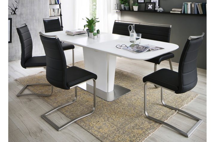 Table À Manger En Verre Blanc Laqué Mat & Acier Brossé à Table De Salle À Manger En Verre