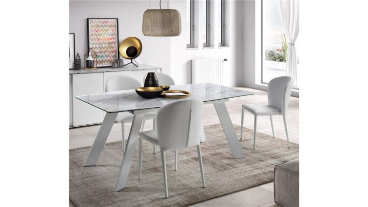 Table Céramique À Rallonge Effet Marbre Blanc Marble 180 avec Table Salle A Manger Ceramique