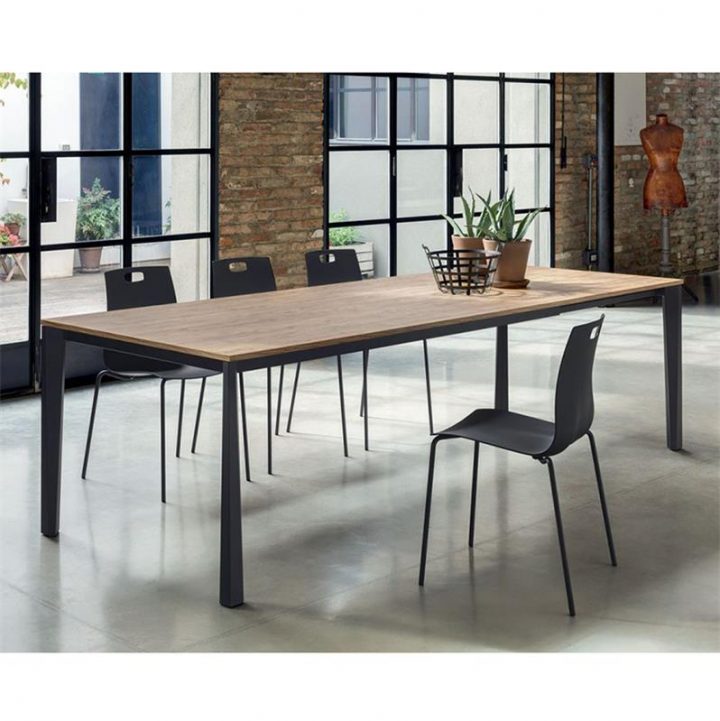 Table De Repas Bois Pieds Métal Design Allonges Sur Cdc Design pour Table Salle A Manger Bois Et Metal