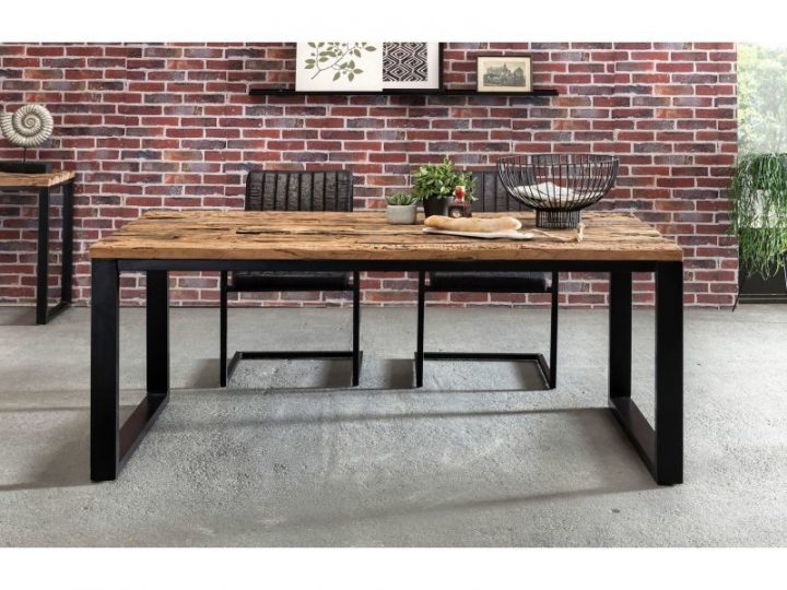 Table De Salle À Manger En Bois Massif Structure En Métal pour Table Salle A Manger Bois Metal