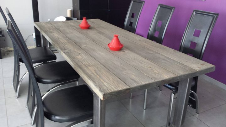 Table De Salle À Manger Industriel Plateau En Sapin Massif à Salle À Manger Industrielle