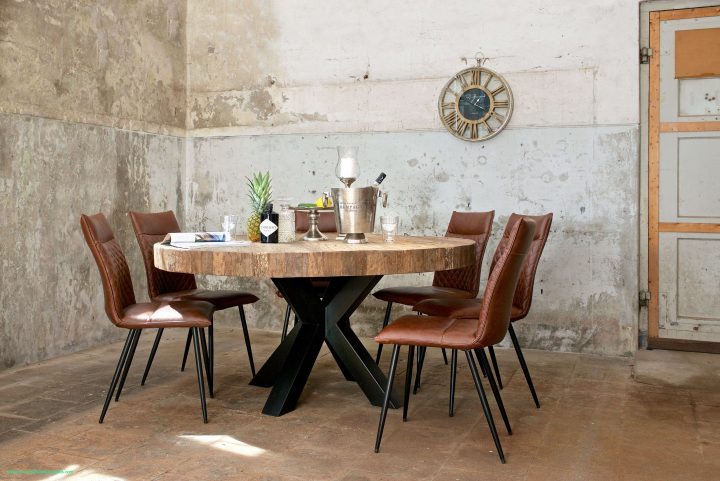 Table Design Ronde Plateau Epais Bois Pied Metal Noir concernant Table Salle A Manger Bois Et Metal