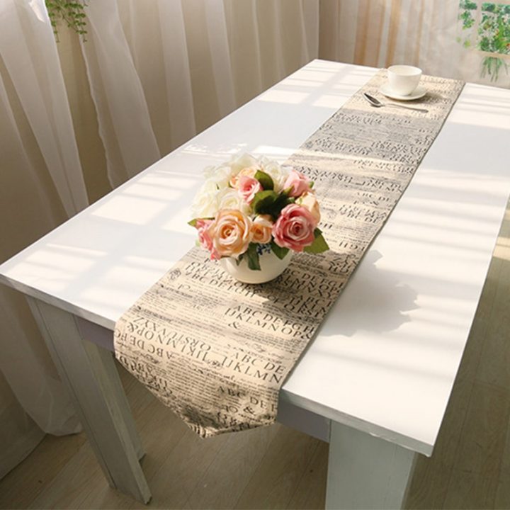 Table Runners English Letter Pattern Vintage Natural Table serapportantà Chemin De Table Toile De Jute 10M