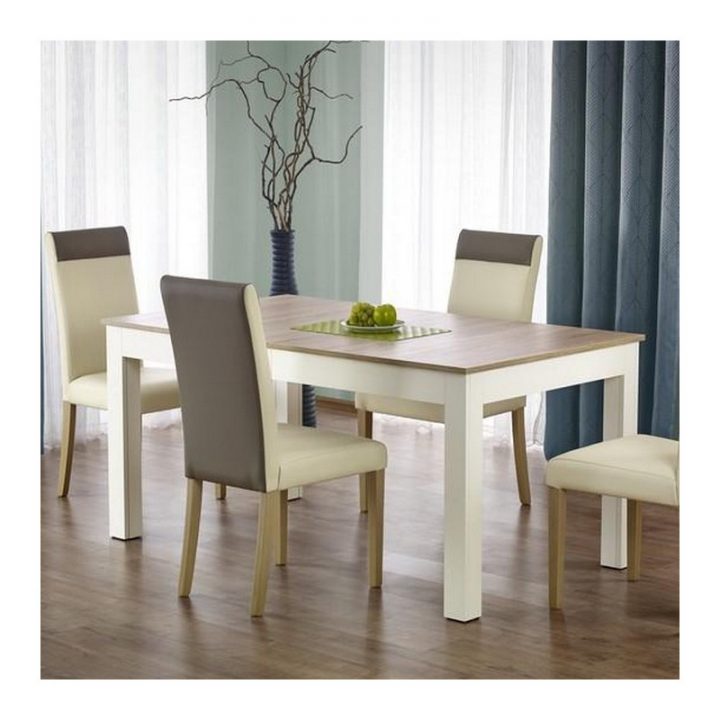 Table Salle A Manger 160-300/90/76Cm Bois – Blanc Avec à Table Et Chaises De Salle À Manger